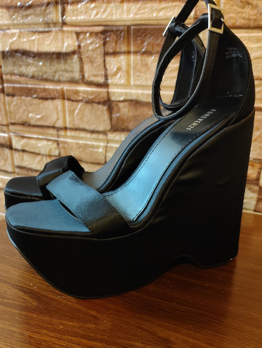 Forever 21 Black Ankle-Strap Wedge Sandals